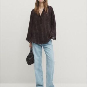 Massimo Dutti Dark Brown Women's 100% Linen Shirt - XS - NWT